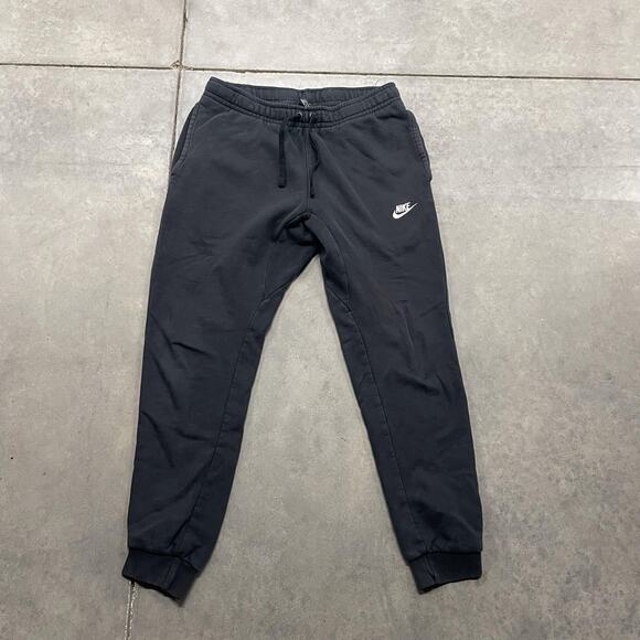 Nike Sweatpants Mens Small Black Fleece Joggers Drawstring Cuffed Swoosh Logo - Picture 1 of 4